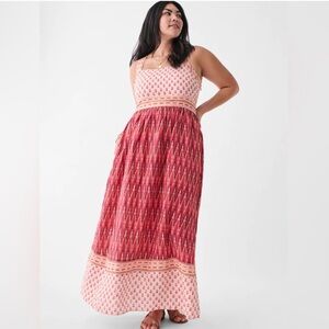 Faherty Gracie Linen Pink Floral Maxi Dress - Pink Gobi Floral Print